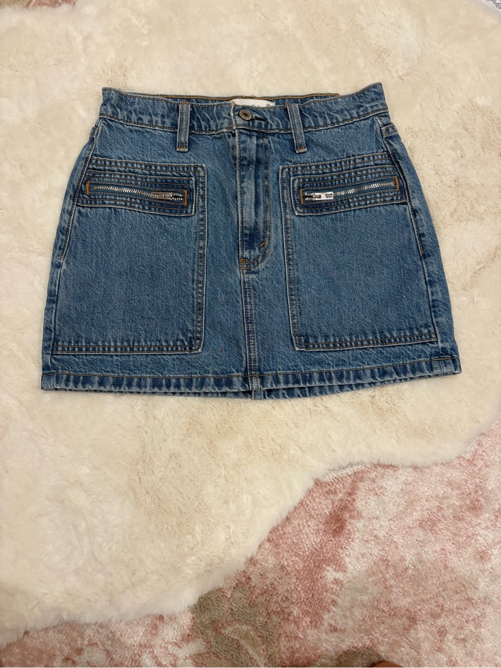 Abercrombie & Fitch Blue Denim Zip-Pocket Mini Skirt